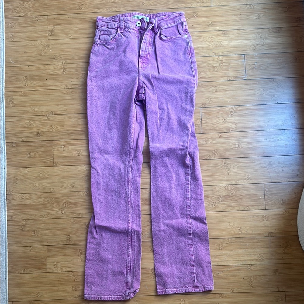 Zara Pink Straight Leg Jeans High-Rise Statement